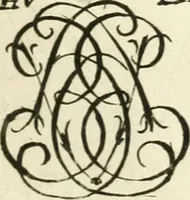 An illustration from Livre nouveau et utile pour toutes sortes d'artistes, et particulierement pour les orfevres, les orlogeurs, les peintres, les graveurs, les brodeurs, &c. : contenant quatre alphabets de chiffres fleuronnez au premier trait avec quantite de devises, d'emblemes et de noeuds d'amour : avec une table exacte pour trouver en général tous les noms et surnoms entrelassez (1690)