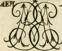 An illustration from Livre nouveau et utile pour toutes sortes d'artistes, et particulierement pour les orfevres, les orlogeurs, les peintres, les graveurs, les brodeurs, &c. : contenant quatre alphabets de chiffres fleuronnez au premier trait avec quantite de devises, d'emblemes et de noeuds d'amour : avec une table exacte pour trouver en général tous les noms et surnoms entrelassez (1690)