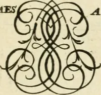 An illustration from Livre nouveau et utile pour toutes sortes d'artistes, et particulierement pour les orfevres, les orlogeurs, les peintres, les graveurs, les brodeurs, &c. : contenant quatre alphabets de chiffres fleuronnez au premier trait avec quantite de devises, d'emblemes et de noeuds d'amour : avec une table exacte pour trouver en général tous les noms et surnoms entrelassez (1690)