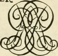 An illustration from Livre nouveau et utile pour toutes sortes d'artistes, et particulierement pour les orfevres, les orlogeurs, les peintres, les graveurs, les brodeurs, &c. : contenant quatre alphabets de chiffres fleuronnez au premier trait avec quantite de devises, d'emblemes et de noeuds d'amour : avec une table exacte pour trouver en général tous les noms et surnoms entrelassez (1690)
