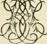 An illustration from Livre nouveau et utile pour toutes sortes d'artistes, et particulierement pour les orfevres, les orlogeurs, les peintres, les graveurs, les brodeurs, &c. : contenant quatre alphabets de chiffres fleuronnez au premier trait avec quantite de devises, d'emblemes et de noeuds d'amour : avec une table exacte pour trouver en général tous les noms et surnoms entrelassez (1690)