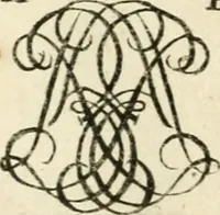 An illustration from Livre nouveau et utile pour toutes sortes d'artistes, et particulierement pour les orfevres, les orlogeurs, les peintres, les graveurs, les brodeurs, &c. : contenant quatre alphabets de chiffres fleuronnez au premier trait avec quantite de devises, d'emblemes et de noeuds d'amour : avec une table exacte pour trouver en général tous les noms et surnoms entrelassez (1690)