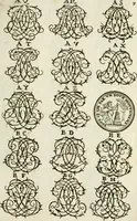 Picture 11 of 150 from Livre nouveau et utile pour toutes sortes d'artistes, et particulierement pour les orfevres, les orlogeurs, les peintres, les graveurs, les brodeurs, &c. : contenant quatre alphabets de chiffres fleuronnez au premier trait avec quantite de devises, d'emblemes et de noeuds d'amour : avec une table exacte pour trouver en général tous les noms et surnoms entrelassez (1690), leaf 16