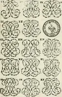 Picture 25 of 150 from Livre nouveau et utile pour toutes sortes d'artistes, et particulierement pour les orfevres, les orlogeurs, les peintres, les graveurs, les brodeurs, &c. : contenant quatre alphabets de chiffres fleuronnez au premier trait avec quantite de devises, d'emblemes et de noeuds d'amour : avec une table exacte pour trouver en général tous les noms et surnoms entrelassez (1690), leaf 36