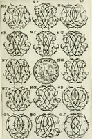 An illustration from Livre nouveau et utile pour toutes sortes d'artistes, et particulierement pour les orfevres, les orlogeurs, les peintres, les graveurs, les brodeurs, &c. : contenant quatre alphabets de chiffres fleuronnez au premier trait avec quantite de devises, d'emblemes et de noeuds d'amour : avec une table exacte pour trouver en général tous les noms et surnoms entrelassez (1690)