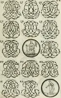 Picture 30 of 150 from Livre nouveau et utile pour toutes sortes d'artistes, et particulierement pour les orfevres, les orlogeurs, les peintres, les graveurs, les brodeurs, &c. : contenant quatre alphabets de chiffres fleuronnez au premier trait avec quantite de devises, d'emblemes et de noeuds d'amour : avec une table exacte pour trouver en général tous les noms et surnoms entrelassez (1690), leaf 46
