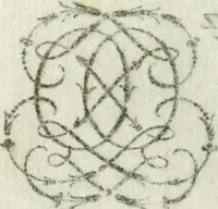 An illustration from Livre nouveau et utile pour toutes sortes d'artistes, et particulierement pour les orfevres, les orlogeurs, les peintres, les graveurs, les brodeurs, &c. : contenant quatre alphabets de chiffres fleuronnez au premier trait avec quantite de devises, d'emblemes et de noeuds d'amour : avec une table exacte pour trouver en général tous les noms et surnoms entrelassez (1690)