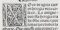 An illustration from Los tratados del doctor Alonso Ortiz : Tratado dela herida del rey. : Tratado consolatorio a la princesa de Portugal. : Item vna oracion alos reyes en latin y en romance : Item dos cartas me[n]ajeras a los reyes. Vna que embio [sic] la cibdad [sic] la otra el cabildo dela yglesia de Toledo : Tratado contra la carta del prothonotario de Lucena