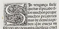 An illustration from Los tratados del doctor Alonso Ortiz : Tratado dela herida del rey. : Tratado consolatorio a la princesa de Portugal. : Item vna oracion alos reyes en latin y en romance : Item dos cartas me[n]ajeras a los reyes. Vna que embio [sic] la cibdad [sic] la otra el cabildo dela yglesia de Toledo : Tratado contra la carta del prothonotario de Lucena