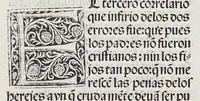 An illustration from Los tratados del doctor Alonso Ortiz : Tratado dela herida del rey. : Tratado consolatorio a la princesa de Portugal. : Item vna oracion alos reyes en latin y en romance : Item dos cartas me[n]ajeras a los reyes. Vna que embio [sic] la cibdad [sic] la otra el cabildo dela yglesia de Toledo : Tratado contra la carta del prothonotario de Lucena
