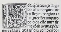 An illustration from Los tratados del doctor Alonso Ortiz : Tratado dela herida del rey. : Tratado consolatorio a la princesa de Portugal. : Item vna oracion alos reyes en latin y en romance : Item dos cartas me[n]ajeras a los reyes. Vna que embio [sic] la cibdad [sic] la otra el cabildo dela yglesia de Toledo : Tratado contra la carta del prothonotario de Lucena