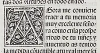 An illustration from Los tratados del doctor Alonso Ortiz : Tratado dela herida del rey. : Tratado consolatorio a la princesa de Portugal. : Item vna oracion alos reyes en latin y en romance : Item dos cartas me[n]ajeras a los reyes. Vna que embio [sic] la cibdad [sic] la otra el cabildo dela yglesia de Toledo : Tratado contra la carta del prothonotario de Lucena