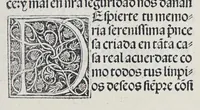 An illustration from Los tratados del doctor Alonso Ortiz : Tratado dela herida del rey. : Tratado consolatorio a la princesa de Portugal. : Item vna oracion alos reyes en latin y en romance : Item dos cartas me[n]ajeras a los reyes. Vna que embio [sic] la cibdad [sic] la otra el cabildo dela yglesia de Toledo : Tratado contra la carta del prothonotario de Lucena