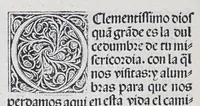 An illustration from Los tratados del doctor Alonso Ortiz : Tratado dela herida del rey. : Tratado consolatorio a la princesa de Portugal. : Item vna oracion alos reyes en latin y en romance : Item dos cartas me[n]ajeras a los reyes. Vna que embio [sic] la cibdad [sic] la otra el cabildo dela yglesia de Toledo : Tratado contra la carta del prothonotario de Lucena