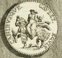 An illustration from Lud. Smids. M.D. Emblemata heroica, of, De medalische sinnebeelden der ses en dertigh graaven van Holland : met konstplaaten vercierd (1712)
