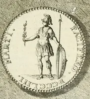 An illustration from Lud. Smids. M.D. Emblemata heroica, of, De medalische sinnebeelden der ses en dertigh graaven van Holland : met konstplaaten vercierd (1712)