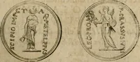 An illustration from L'utilité des voyages : qui concernent la connoissance des médailles, inscriptions, statues, dieux lares, peintures anciennes, et les bas reliefs, pierres precieuses et gravées, cachets, talismans, anneaux, manuscrits, langues, & autres choses remarquables, et l'avantage que la recherche de toutes ces antiquitez procure aux sçavans, avec un memoire de quelques observations generales qu'on peut faire pour ne pas voyager inutilement (1693)