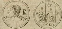 An illustration from L'utilité des voyages : qui concernent la connoissance des médailles, inscriptions, statues, dieux lares, peintures anciennes, et les bas reliefs, pierres precieuses et gravées, cachets, talismans, anneaux, manuscrits, langues, & autres choses remarquables, et l'avantage que la recherche de toutes ces antiquitez procure aux sçavans, avec un memoire de quelques observations generales qu'on peut faire pour ne pas voyager inutilement (1693)