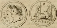 An illustration from L'utilité des voyages : qui concernent la connoissance des médailles, inscriptions, statues, dieux lares, peintures anciennes, et les bas reliefs, pierres precieuses et gravées, cachets, talismans, anneaux, manuscrits, langues, & autres choses remarquables, et l'avantage que la recherche de toutes ces antiquitez procure aux sçavans, avec un memoire de quelques observations generales qu'on peut faire pour ne pas voyager inutilement (1693)