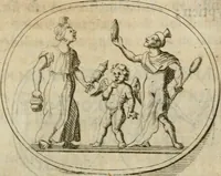 An illustration from L'utilité des voyages : qui concernent la connoissance des médailles, inscriptions, statues, dieux lares, peintures anciennes, et les bas reliefs, pierres precieuses et gravées, cachets, talismans, anneaux, manuscrits, langues, & autres choses remarquables, et l'avantage que la recherche de toutes ces antiquitez procure aux sçavans, avec un memoire de quelques observations generales qu'on peut faire pour ne pas voyager inutilement (1693)