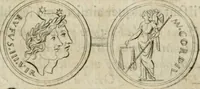 An illustration from L'utilité des voyages : qui concernent la connoissance des médailles, inscriptions, statues, dieux lares, peintures anciennes, et les bas reliefs, pierres precieuses et gravées, cachets, talismans, anneaux, manuscrits, langues, & autres choses remarquables, et l'avantage que la recherche de toutes ces antiquitez procure aux sçavans, avec un memoire de quelques observations generales qu'on peut faire pour ne pas voyager inutilement (1693)