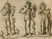 An illustration from L'utilité des voyages : qui concernent la connoissance des médailles, inscriptions, statues, dieux lares, peintures anciennes, et les bas reliefs, pierres precieuses et gravées, cachets, talismans, anneaux, manuscrits, langues, & autres choses remarquables, et l'avantage que la recherche de toutes ces antiquitez procure aux sçavans, avec un memoire de quelques observations generales qu'on peut faire pour ne pas voyager inutilement (1693)