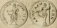 An illustration from L'utilité des voyages : qui concernent la connoissance des médailles, inscriptions, statues, dieux lares, peintures anciennes, et les bas reliefs, pierres precieuses et gravées, cachets, talismans, anneaux, manuscrits, langues, & autres choses remarquables, et l'avantage que la recherche de toutes ces antiquitez procure aux sçavans, avec un memoire de quelques observations generales qu'on peut faire pour ne pas voyager inutilement (1693)