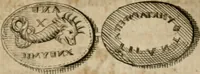 An illustration from L'utilité des voyages : qui concernent la connoissance des médailles, inscriptions, statues, dieux lares, peintures anciennes, et les bas reliefs, pierres precieuses et gravées, cachets, talismans, anneaux, manuscrits, langues, & autres choses remarquables, et l'avantage que la recherche de toutes ces antiquitez procure aux sçavans, avec un memoire de quelques observations generales qu'on peut faire pour ne pas voyager inutilement (1693)