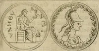 An illustration from L'utilité des voyages : qui concernent la connoissance des médailles, inscriptions, statues, dieux lares, peintures anciennes, et les bas reliefs, pierres precieuses et gravées, cachets, talismans, anneaux, manuscrits, langues, & autres choses remarquables, et l'avantage que la recherche de toutes ces antiquitez procure aux sçavans, avec un memoire de quelques observations generales qu'on peut faire pour ne pas voyager inutilement (1693)
