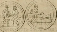 An illustration from L'utilité des voyages : qui concernent la connoissance des médailles, inscriptions, statues, dieux lares, peintures anciennes, et les bas reliefs, pierres precieuses et gravées, cachets, talismans, anneaux, manuscrits, langues, & autres choses remarquables, et l'avantage que la recherche de toutes ces antiquitez procure aux sçavans, avec un memoire de quelques observations generales qu'on peut faire pour ne pas voyager inutilement (1693)