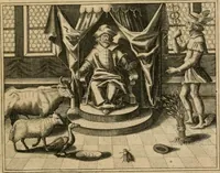 An illustration from Lvsvs serivs : quo Hermes sive Mercurius rex mundanorum omnium sub homine existentium, post longam disceptationem in concilio octovirali habitam, homine rationali arbitro, judicatus & constitutus est (1616)