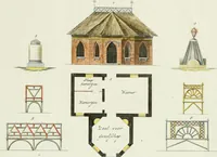 An illustration from Magazijn van tuin-sieraaden, of, Verzameling van modellen van aanleg en sieraad, voor groote en kleine lust-hoven, voorn amelijk van dezulke die, met weinig kosten, te maaken zijn (1802)