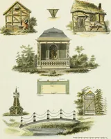 An illustration from Magazijn van tuin-sieraaden, of, Verzameling van modellen van aanleg en sieraad, voor groote en kleine lust-hoven, voorn amelijk van dezulke die, met weinig kosten, te maaken zijn (1802)