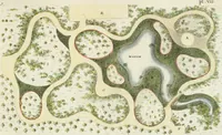 An illustration from Magazijn van tuin-sieraaden, of, Verzameling van modellen van aanleg en sieraad, voor groote en kleine lust-hoven, voorn amelijk van dezulke die, met weinig kosten, te maaken zijn (1802)