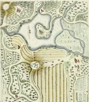 An illustration from Magazijn van tuin-sieraaden, of, Verzameling van modellen van aanleg en sieraad, voor groote en kleine lust-hoven, voorn amelijk van dezulke die, met weinig kosten, te maaken zijn (1802)