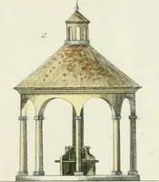 An illustration from Magazijn van tuin-sieraaden, of, Verzameling van modellen van aanleg en sieraad, voor groote en kleine lust-hoven, voorn amelijk van dezulke die, met weinig kosten, te maaken zijn (1802)