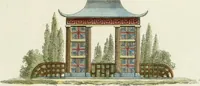 An illustration from Magazijn van tuin-sieraaden, of, Verzameling van modellen van aanleg en sieraad, voor groote en kleine lust-hoven, voorn amelijk van dezulke die, met weinig kosten, te maaken zijn (1802)