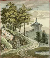 An illustration from Magazijn van tuin-sieraaden, of, Verzameling van modellen van aanleg en sieraad, voor groote en kleine lust-hoven, voorn amelijk van dezulke die, met weinig kosten, te maaken zijn (1802)