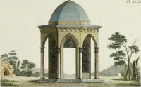 An illustration from Magazijn van tuin-sieraaden, of, Verzameling van modellen van aanleg en sieraad, voor groote en kleine lust-hoven, voorn amelijk van dezulke die, met weinig kosten, te maaken zijn (1802)