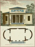 An illustration from Magazijn van tuin-sieraaden, of, Verzameling van modellen van aanleg en sieraad, voor groote en kleine lust-hoven, voorn amelijk van dezulke die, met weinig kosten, te maaken zijn (1802)