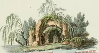 An illustration from Magazijn van tuin-sieraaden, of, Verzameling van modellen van aanleg en sieraad, voor groote en kleine lust-hoven, voorn amelijk van dezulke die, met weinig kosten, te maaken zijn (1802)