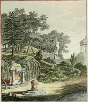 An illustration from Magazijn van tuin-sieraaden, of, Verzameling van modellen van aanleg en sieraad, voor groote en kleine lust-hoven, voorn amelijk van dezulke die, met weinig kosten, te maaken zijn (1802)