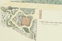 An illustration from Magazijn van tuin-sieraaden, of, Verzameling van modellen van aanleg en sieraad, voor groote en kleine lust-hoven, voorn amelijk van dezulke die, met weinig kosten, te maaken zijn (1802)