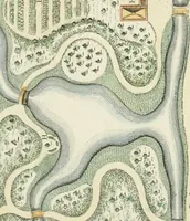 An illustration from Magazijn van tuin-sieraaden, of, Verzameling van modellen van aanleg en sieraad, voor groote en kleine lust-hoven, voorn amelijk van dezulke die, met weinig kosten, te maaken zijn (1802)