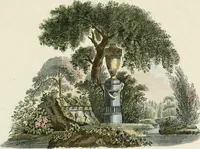 Picture 1 of 14 from Magazijn van tuin-sieraaden, of, Verzameling van modellen van aanleg en sieraad, voor groote en kleine lust-hoven, voorn amelijk van dezulke die, met weinig kosten, te maaken zijn (1802), leaf 6