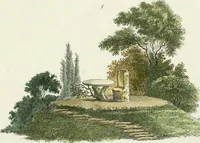 An illustration from Magazijn van tuin-sieraaden, of, Verzameling van modellen van aanleg en sieraad, voor groote en kleine lust-hoven, voorn amelijk van dezulke die, met weinig kosten, te maaken zijn (1802)