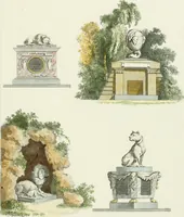 An illustration from Magazijn van tuin-sieraaden, of, Verzameling van modellen van aanleg en sieraad, voor groote en kleine lust-hoven, voorn amelijk van dezulke die, met weinig kosten, te maaken zijn (1802)