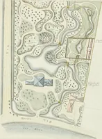 An illustration from Magazijn van tuin-sieraaden, of, Verzameling van modellen van aanleg en sieraad, voor groote en kleine lust-hoven, voorn amelijk van dezulke die, met weinig kosten, te maaken zijn (1802)