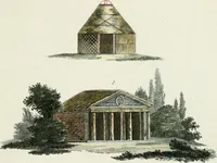 An illustration from Magazijn van tuin-sieraaden, of, Verzameling van modellen van aanleg en sieraad, voor groote en kleine lust-hoven, voorn amelijk van dezulke die, met weinig kosten, te maaken zijn (1802)