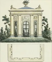 An illustration from Magazijn van tuin-sieraaden, of, Verzameling van modellen van aanleg en sieraad, voor groote en kleine lust-hoven, voorn amelijk van dezulke die, met weinig kosten, te maaken zijn (1802)